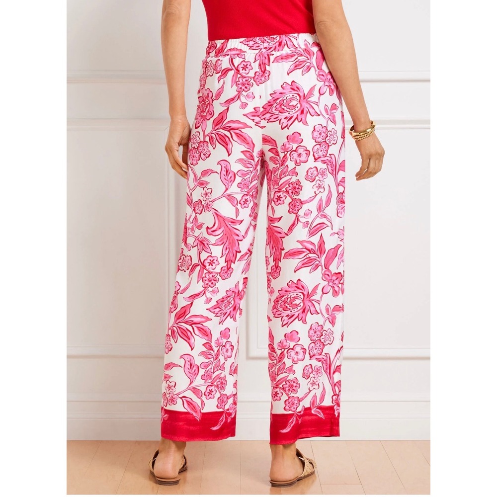 Talbots Pink Floral Wide Leg Crop Pants Lenzing Ecovero Viscose Large Jacobean